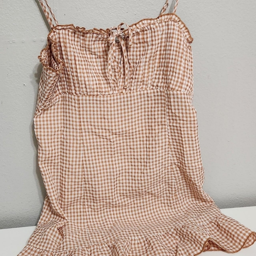 Orange gingham mini dress